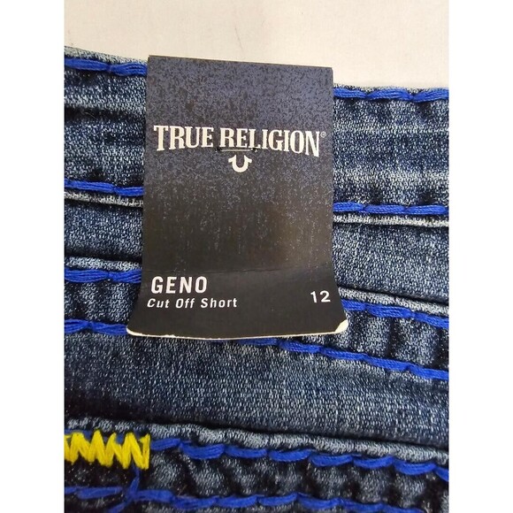 True Religion Denim Shorts Kid Boys Size 12 Geno Cut Off Embroidered Ber… - Picture 11 of 13